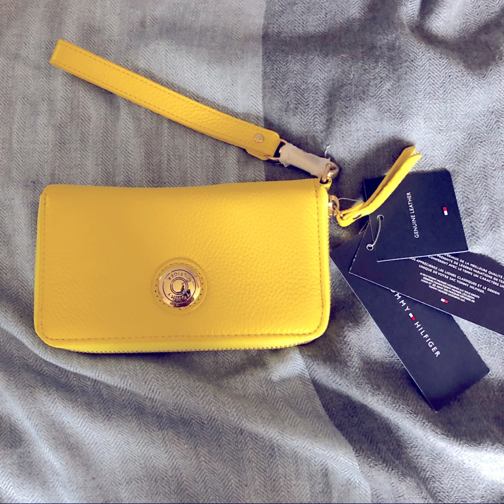 Tommy Hilfiger Yellow Pebble Leather Wristlet